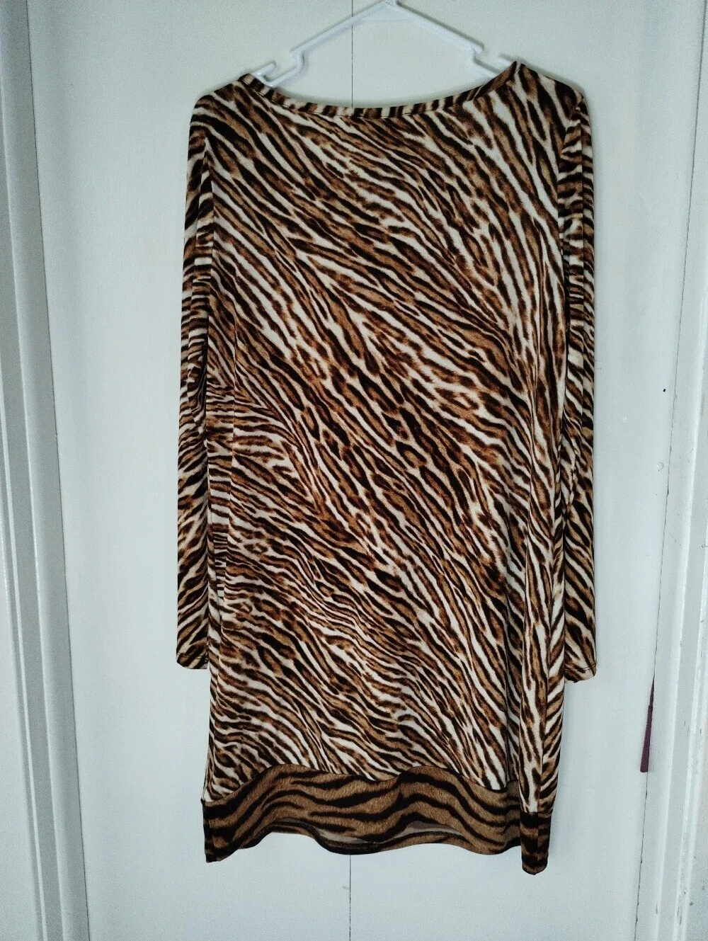 Michael Kors Brown & Black Tiger-Stripe Long Sleeve Midi Dress